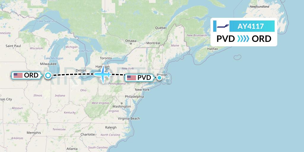 AY4117 Finnair Flight Map: Providence to Chicago