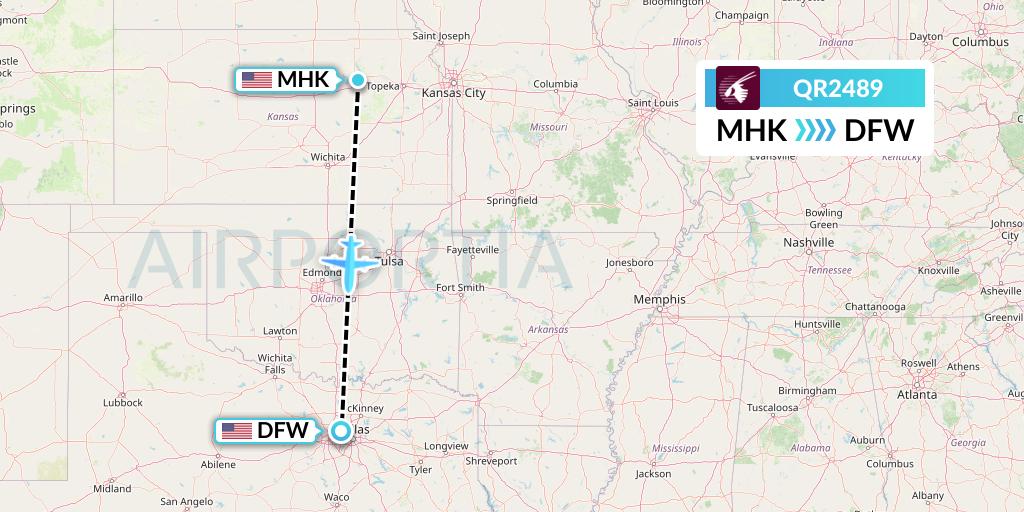 QR2489 Qatar Airways Flight Map: Manhattan to Dallas