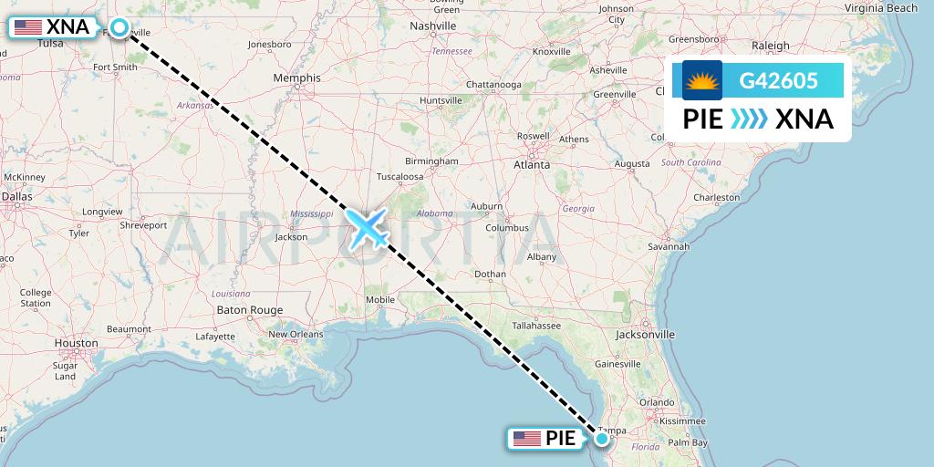 G42605 Allegiant Air Flight Map: St. Petersburg to Bentonville