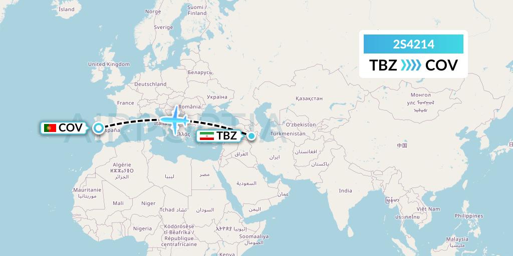 2S4214 Star Equatorial AL Flight Map: Tabriz to Portugal