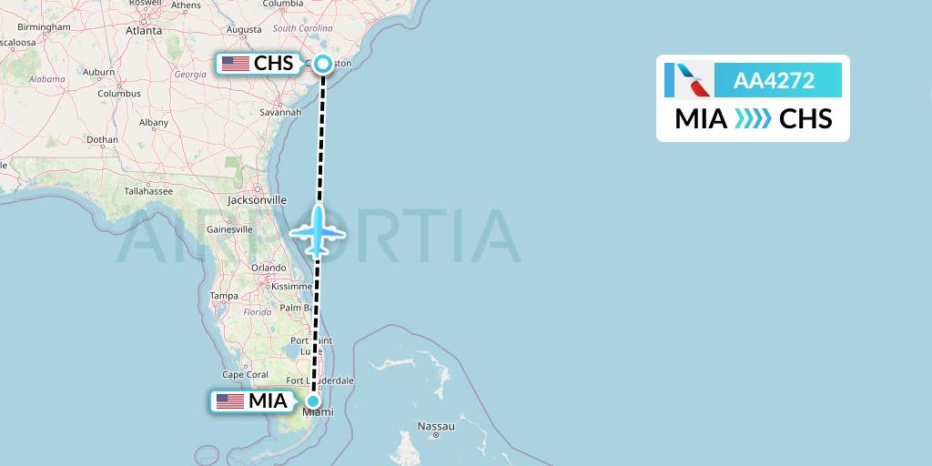 AA4272 American Airlines Flight Map: Miami to Charleston