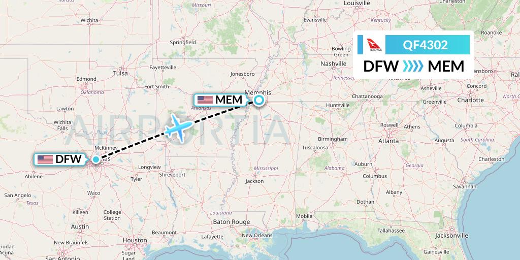 QF4302 Qantas Flight Map: Dallas to Memphis