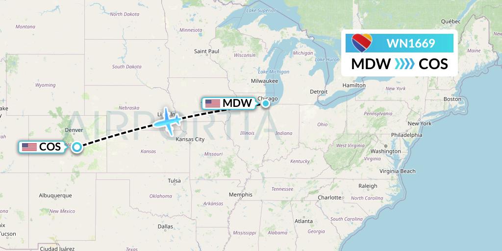 WN1669 Southwest Airlines Flight Map: Chicago to Colorado Springs