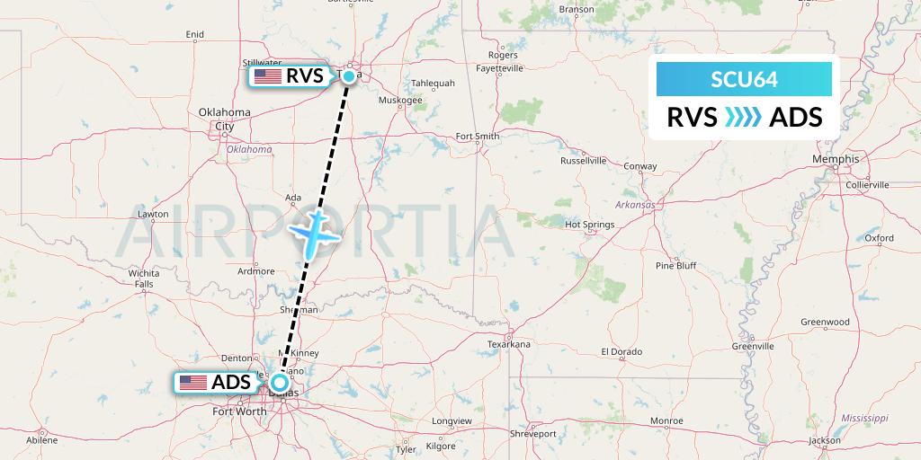 SCU64 Air Scorpio Flight Map: Tulsa to Dallas
