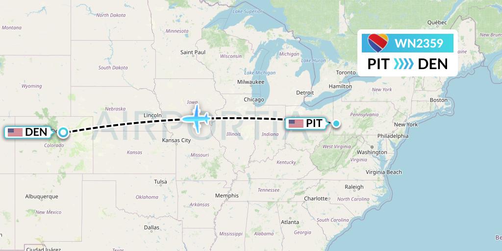 WN2359 Southwest Airlines Flight Map: Pittsburgh to Denver
