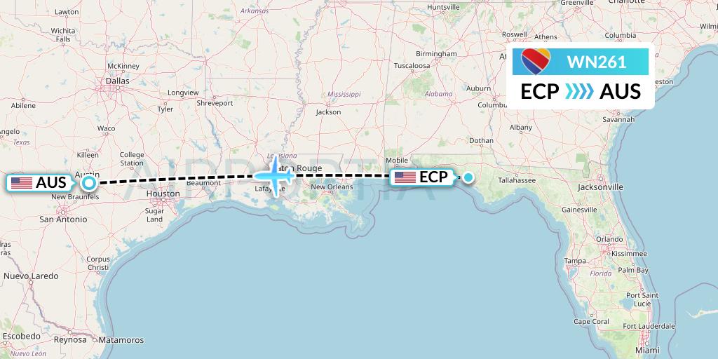 WN261 Southwest Airlines Flight Map: Panama City to Austin