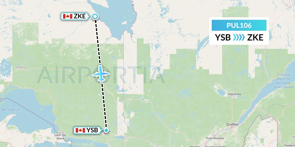 PUL106 Ornge Air Flight Map: Sudbury to Kashechewan