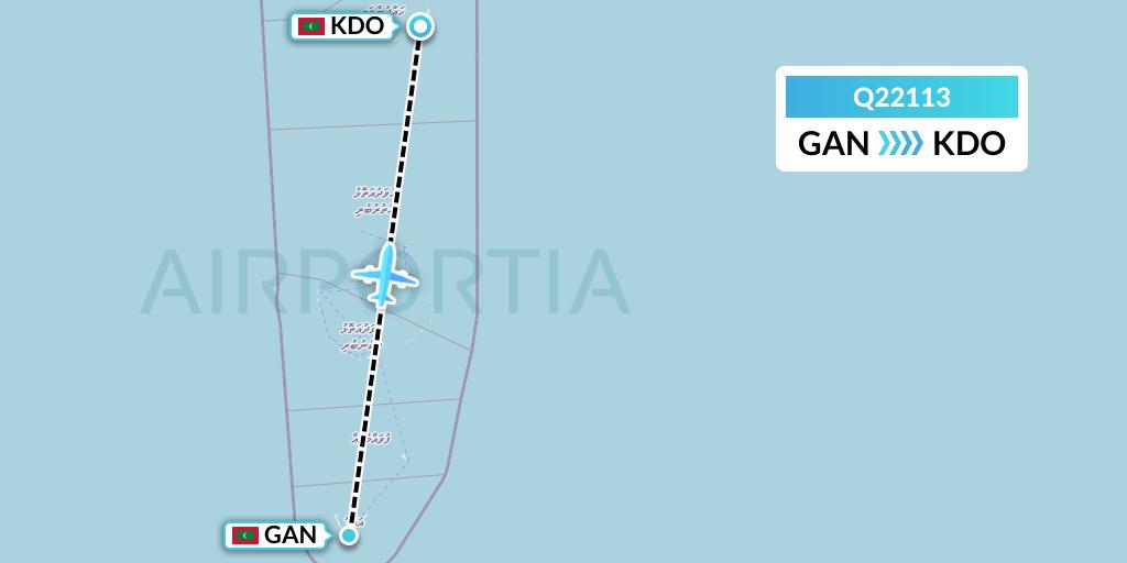 Q22113 Maldivian Flight Map: Gan Island to Kadhdhoo Island
