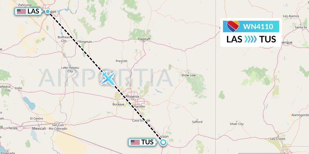 WN4110 Southwest Airlines Flight Map: Las Vegas to Tucson