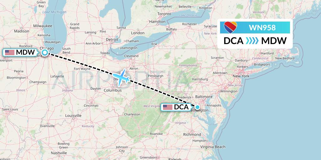 WN958 Southwest Airlines Flight Map: Washington to Chicago