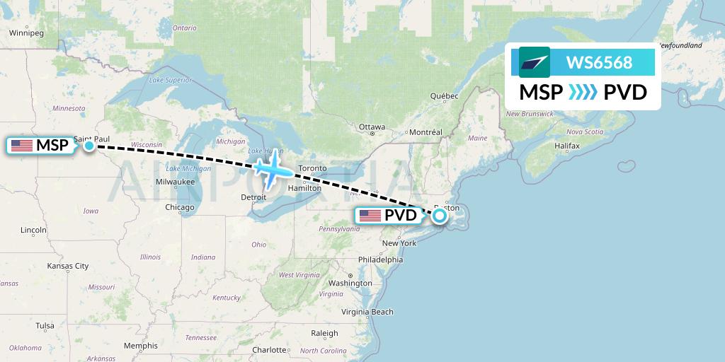 WS6568 WestJet Flight Map: Minneapolis to Providence