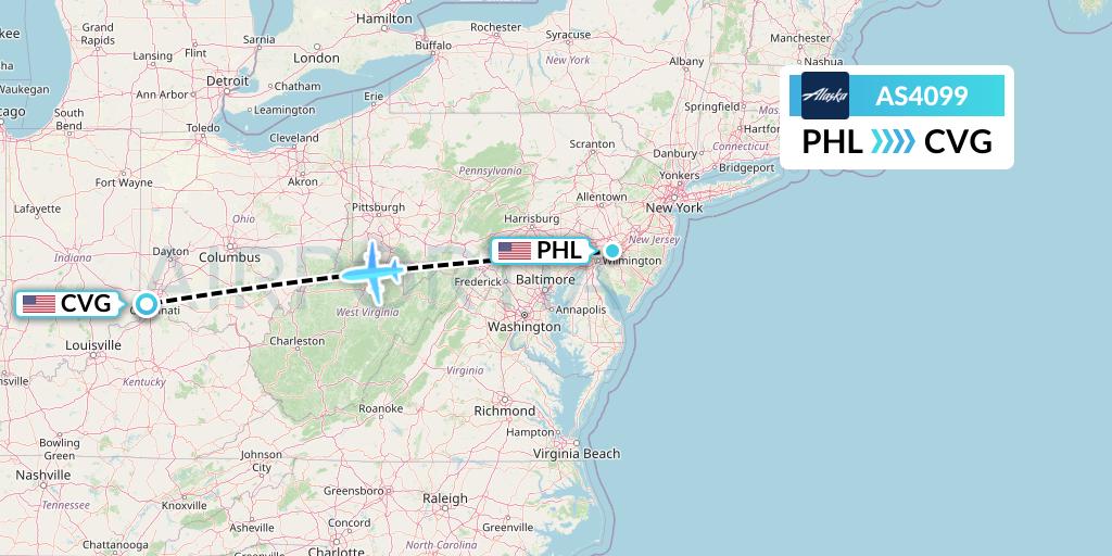 AS4099 Alaska Airlines Flight Map: Philadelphia to Cincinnati