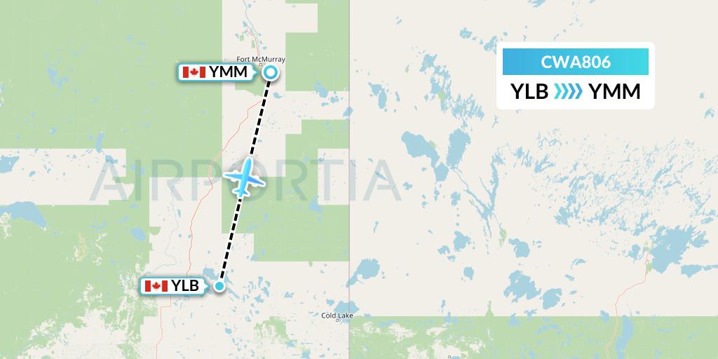 CWA806 Can West Corporate Air Charters Ltd. Flight Map: Lac La Biche to Fort McMurray