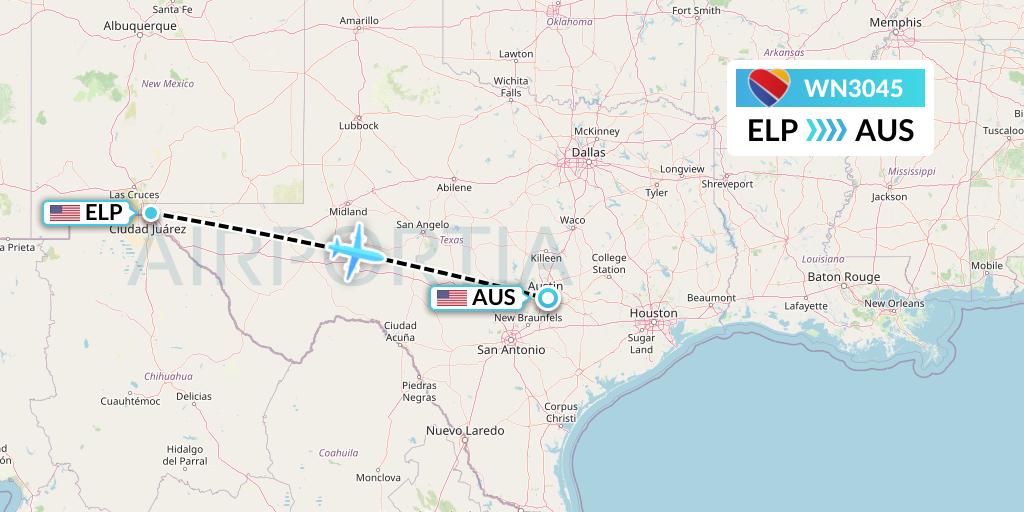 WN3045 Southwest Airlines Flight Map: El Paso to Austin