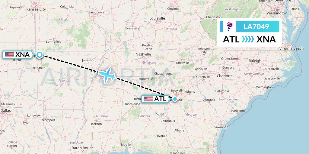 LA7049 LAN Airlines Flight Map: Atlanta to Bentonville