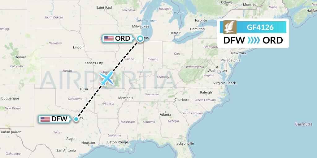 GF4126 Gulf Air Flight Map: Dallas to Chicago