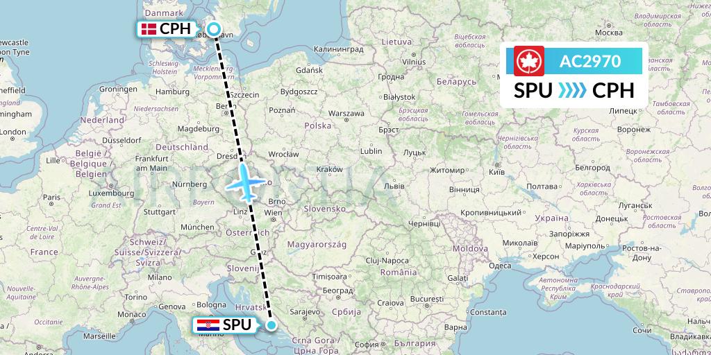 AC2970 Air Canada Flight Map: Split to Copenhagen