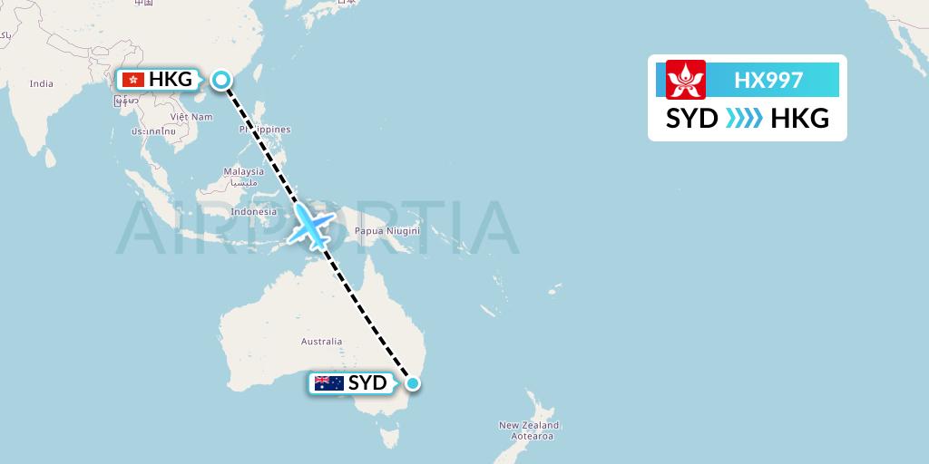 HX997 Hong Kong Airlines Flight Map: Sydney to Hong Kong