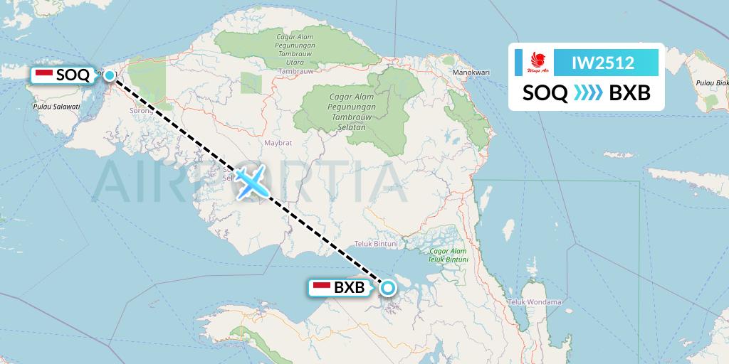 IW2512 Wings Air Flight Map: Sorong to Babo-Papua Island