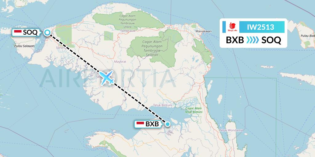 IW2513 Wings Air Flight Map: Babo-Papua Island to Sorong