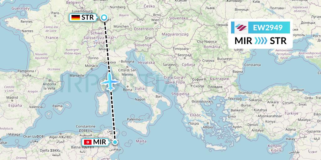 EW2949 Eurowings Flight Map: Monastir to Stuttgart