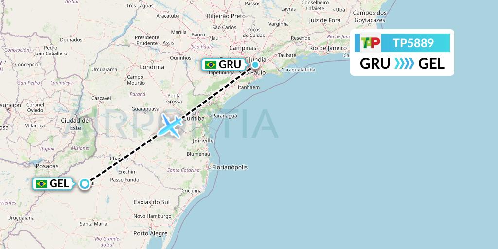TP5889 TAP Portugal Flight Map: Sao Paulo to Santo Angelo