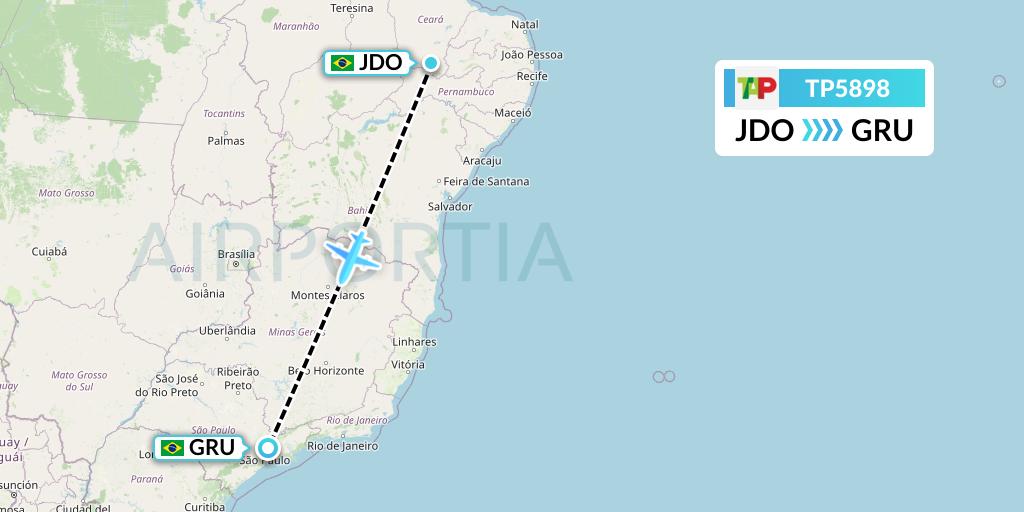 TP5898 TAP Portugal Flight Map: Juazeiro Do Norte to Sao Paulo
