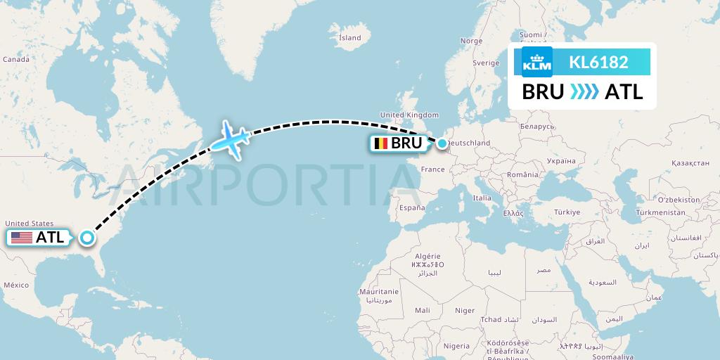 KL6182 KLM Flight Map: Brussels to Atlanta