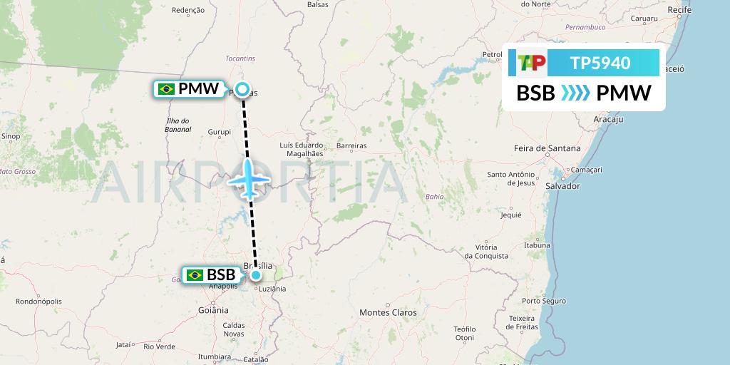 TP5940 TAP Portugal Flight Map: Brasilia to Palmas