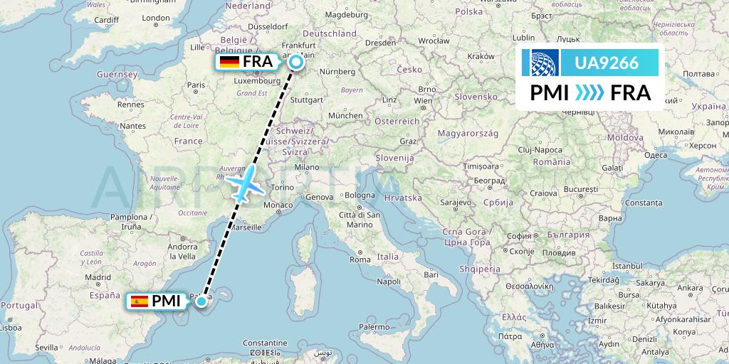 UA9266 United Airlines Flight Map: Palma de Mallorca to Frankfurt