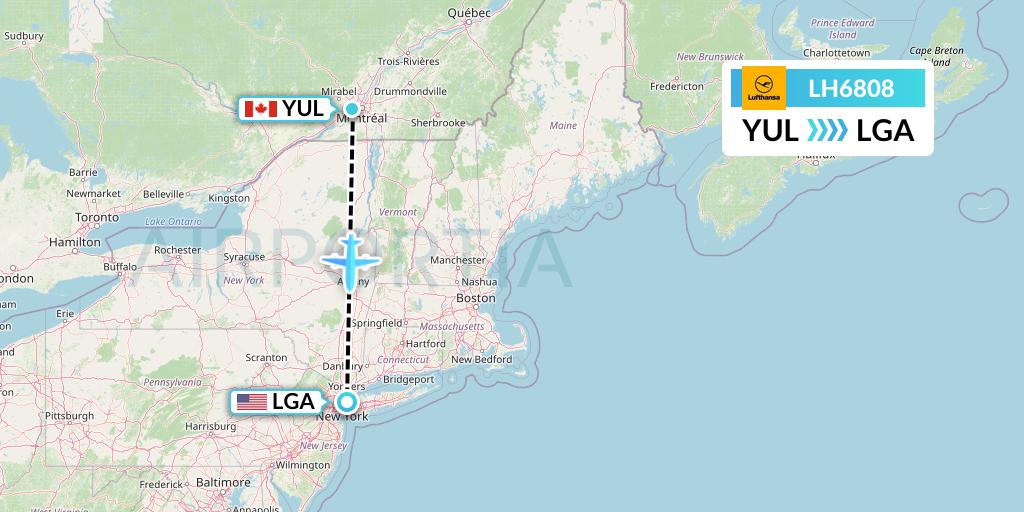 LH6808 Lufthansa Flight Map: Montreal to New York