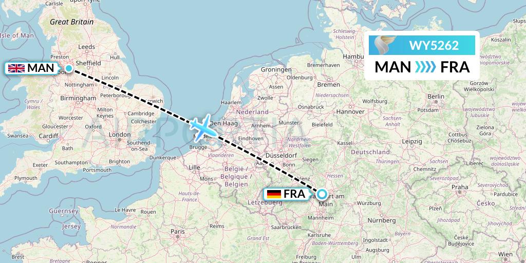 WY5262 Oman Air Flight Map: Manchester to Frankfurt