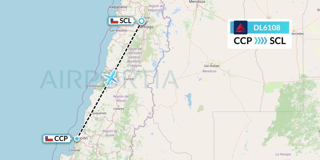 DL6108 Delta Air Lines Flight Map: Concepcion to Santiago