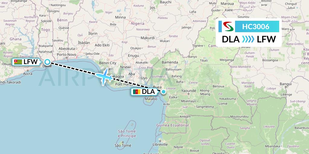 HC3006 Air Senegal Flight Map: Douala to Lome