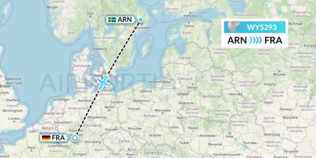 WY5293 Oman Air Flight Map: Stockholm to Frankfurt