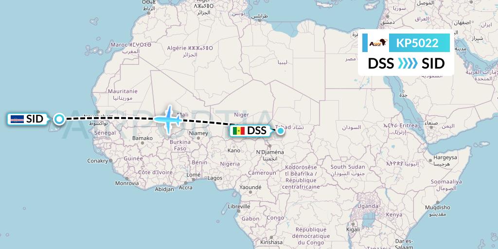 KP5022 ASKY Flight Map: Dakar to Espargos
