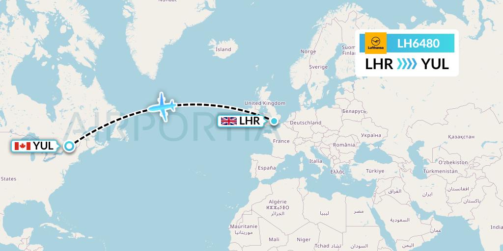 LH6480 Lufthansa Flight Map: London to Montreal