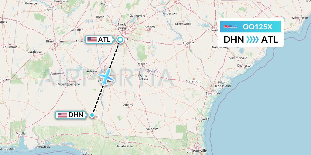 OO125X SkyWest Airlines Flight Map: Dothan to Atlanta