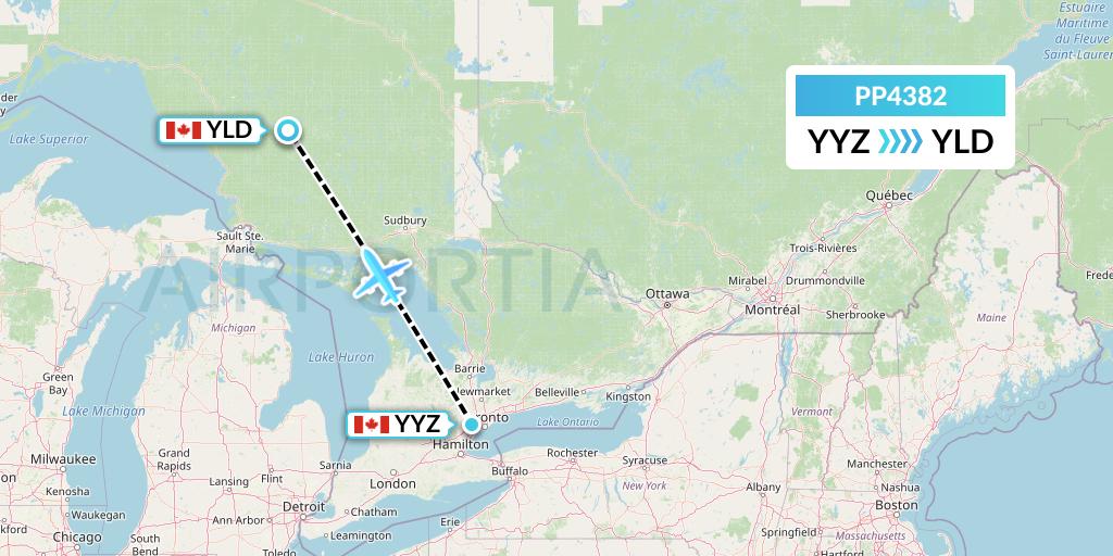 PP4382 Jet Aviation Business Jets Flight Map: Toronto to Chapleau