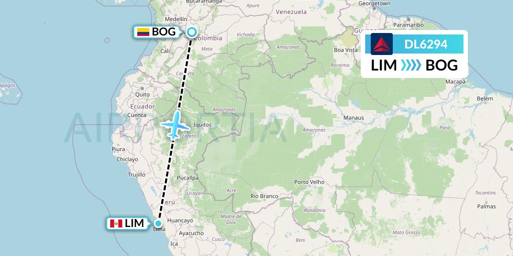 DL6294 Delta Air Lines Flight Map: Lima to Bogota