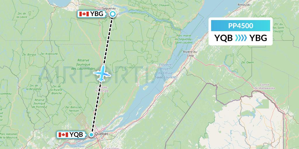 PP4500 Jet Aviation Business Jets Flight Map: Quebec to Saguenay