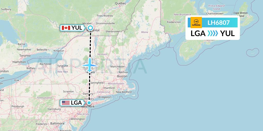 LH6807 Lufthansa Flight Map: New York to Montreal
