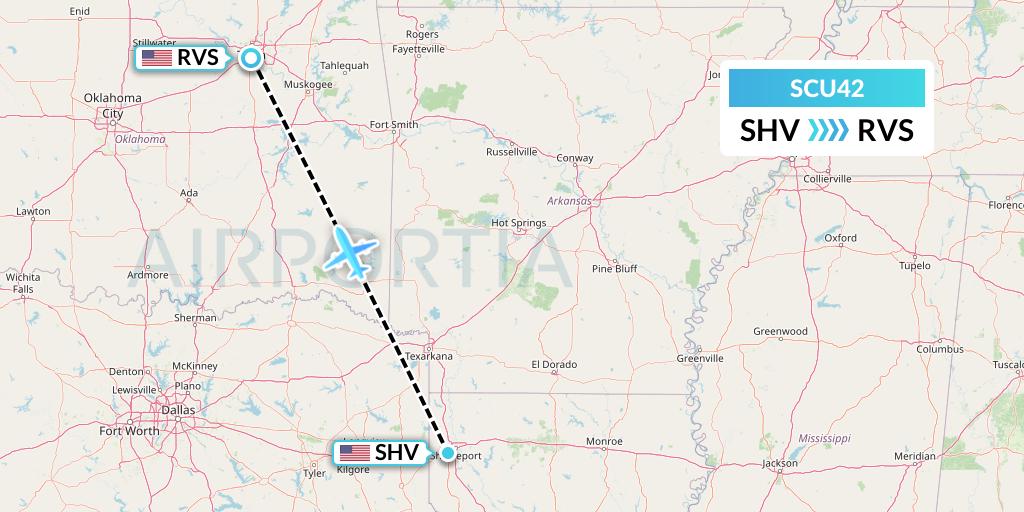 SCU42 Air Scorpio Flight Map: Shreveport to Tulsa