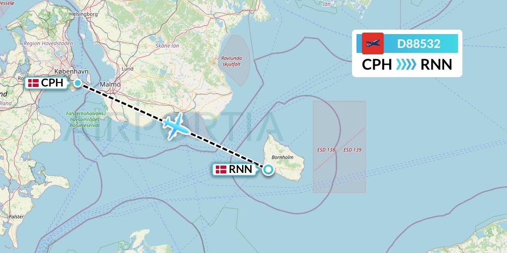 D88532 Norwegian Air International Flight Map: Copenhagen to Ronne