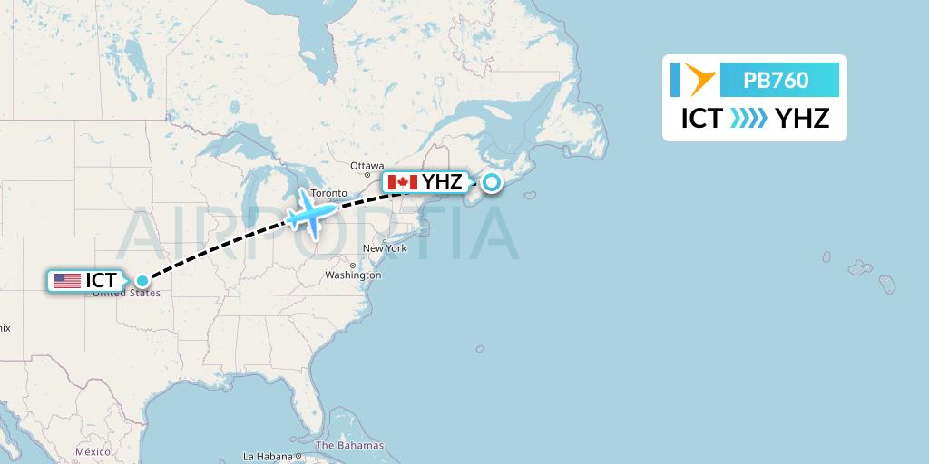 PB760 PAL Airlines Flight Map: Wichita to Halifax