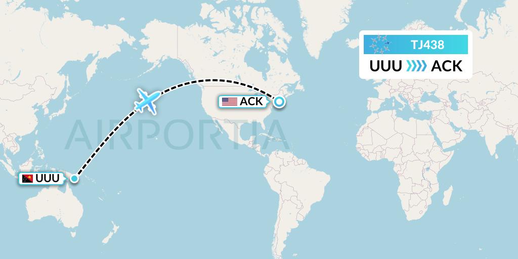TJ438 Tradewind Aviation Flight Map: Manumu to Nantucket