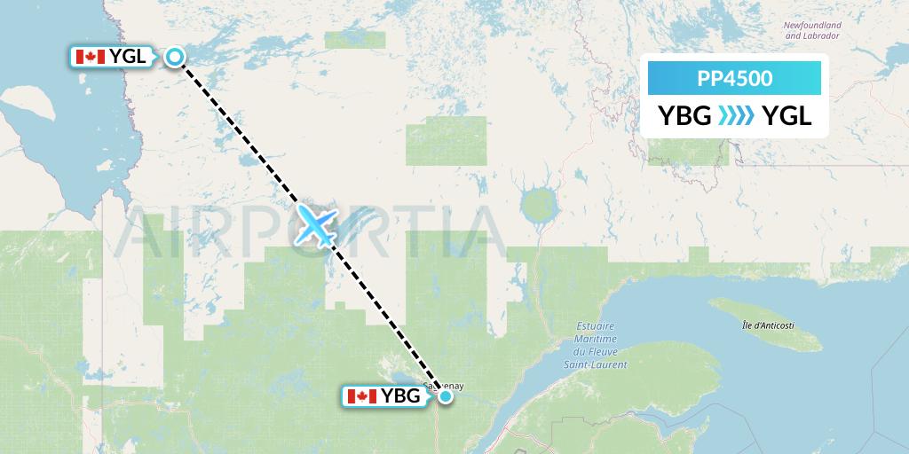 PP4500 Jet Aviation Business Jets Flight Map: Saguenay to La Grande Riviere