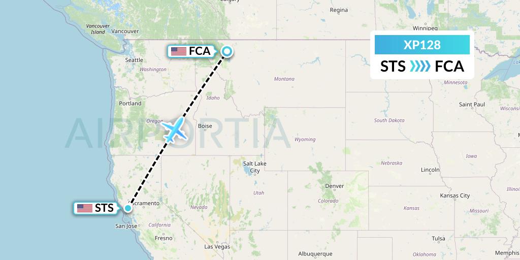XP128 Avelo Airlines Flight Map: Santa Rosa to Kalispell
