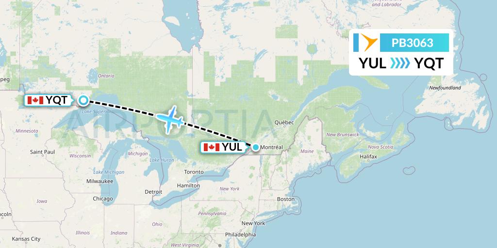 PB3063 PAL Airlines Flight Map: Montreal to Thunder Bay