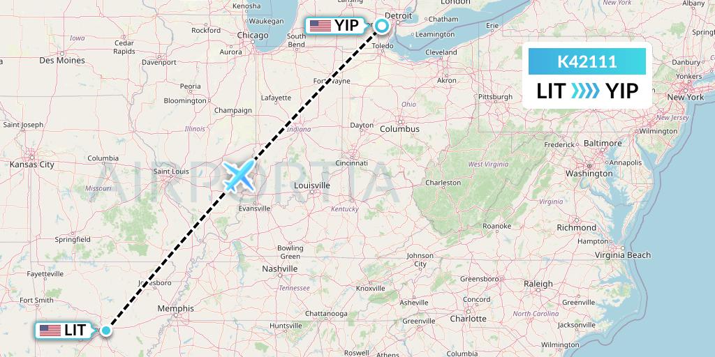 K42111 Kalitta Air Flight Map: Little Rock to Detroit